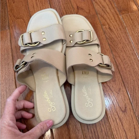 Seychelles Tan Leather Double Strap Slide Sandals Size 6 - Picture 2 of 4